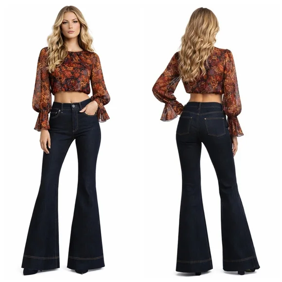 Alice + Olivia SB High Rise Bell Jean Dark Rinse NWT $330 Size 30 J1739 - Picture 1 of 9